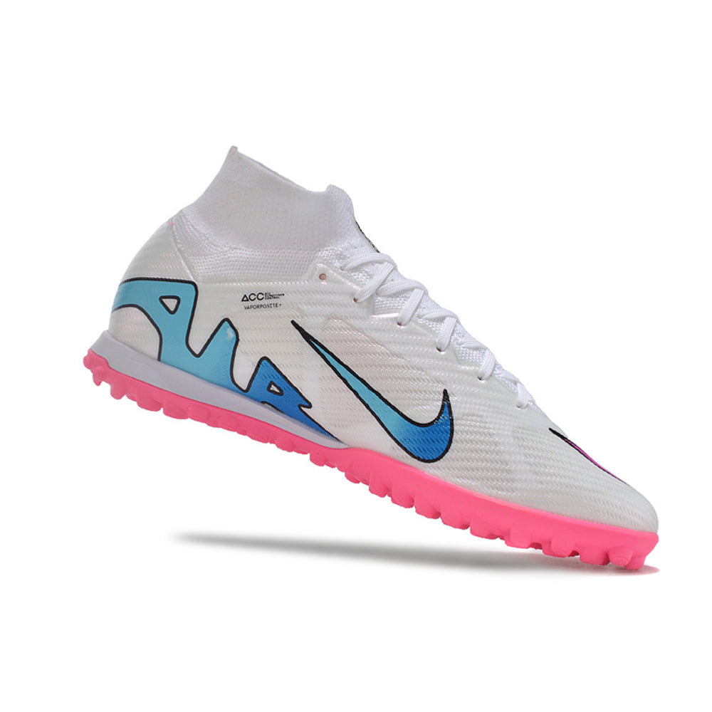 Chuteira Society Nike Air Zoom Mercurial Superfly 9 Elite TF Branca e Rosa