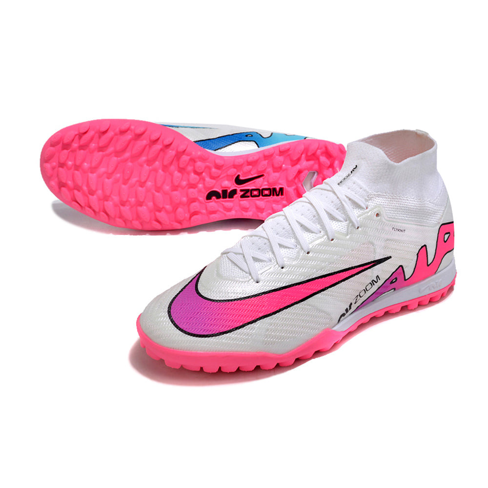 Chuteira Society Nike Air Zoom Mercurial Superfly 9 Elite TF Branca e Rosa