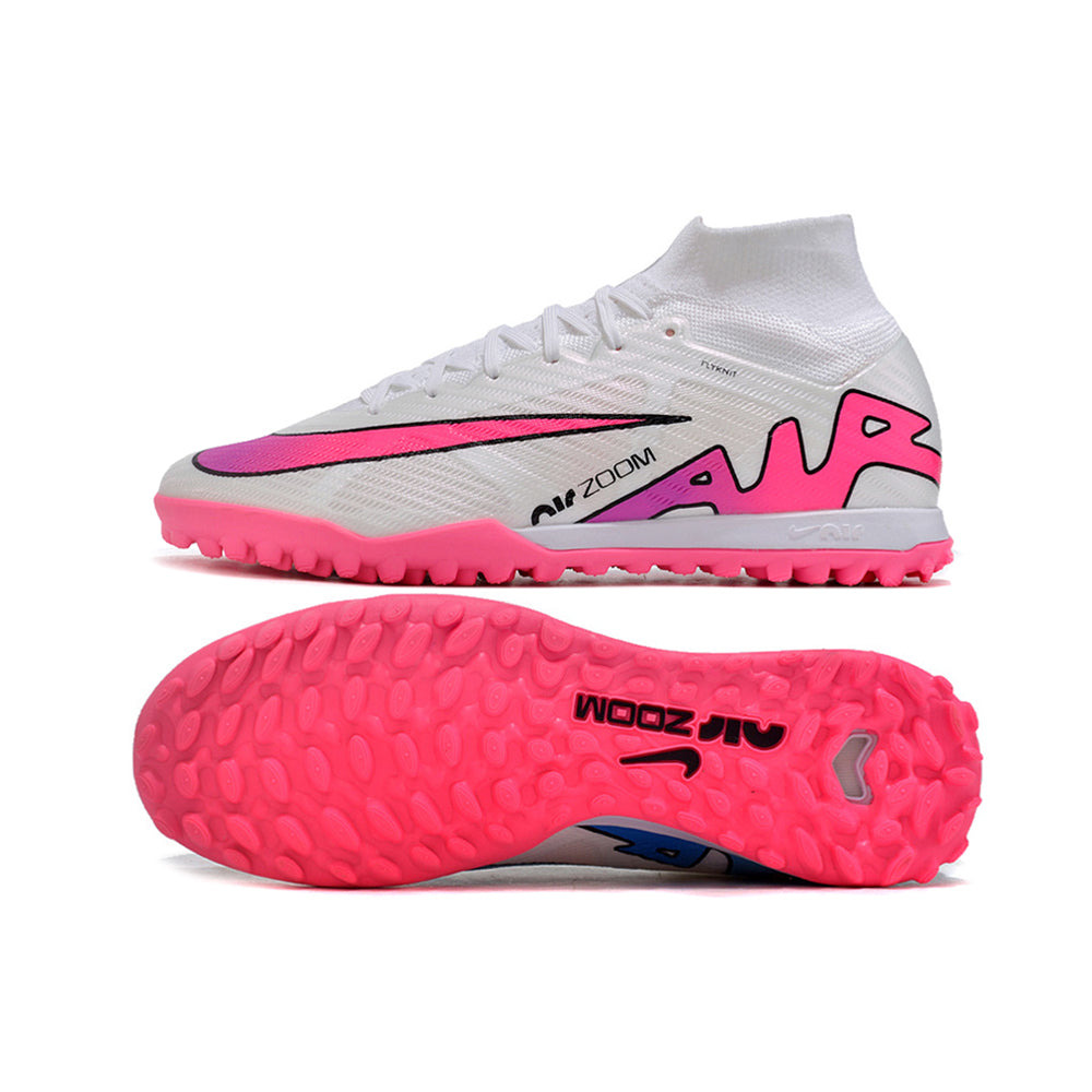 Chuteira Society Nike Air Zoom Mercurial Superfly 9 Elite TF Branca e Rosa