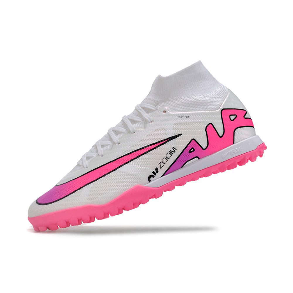 Chuteira Society Nike Air Zoom Mercurial Superfly 9 Elite TF Branca e Rosa