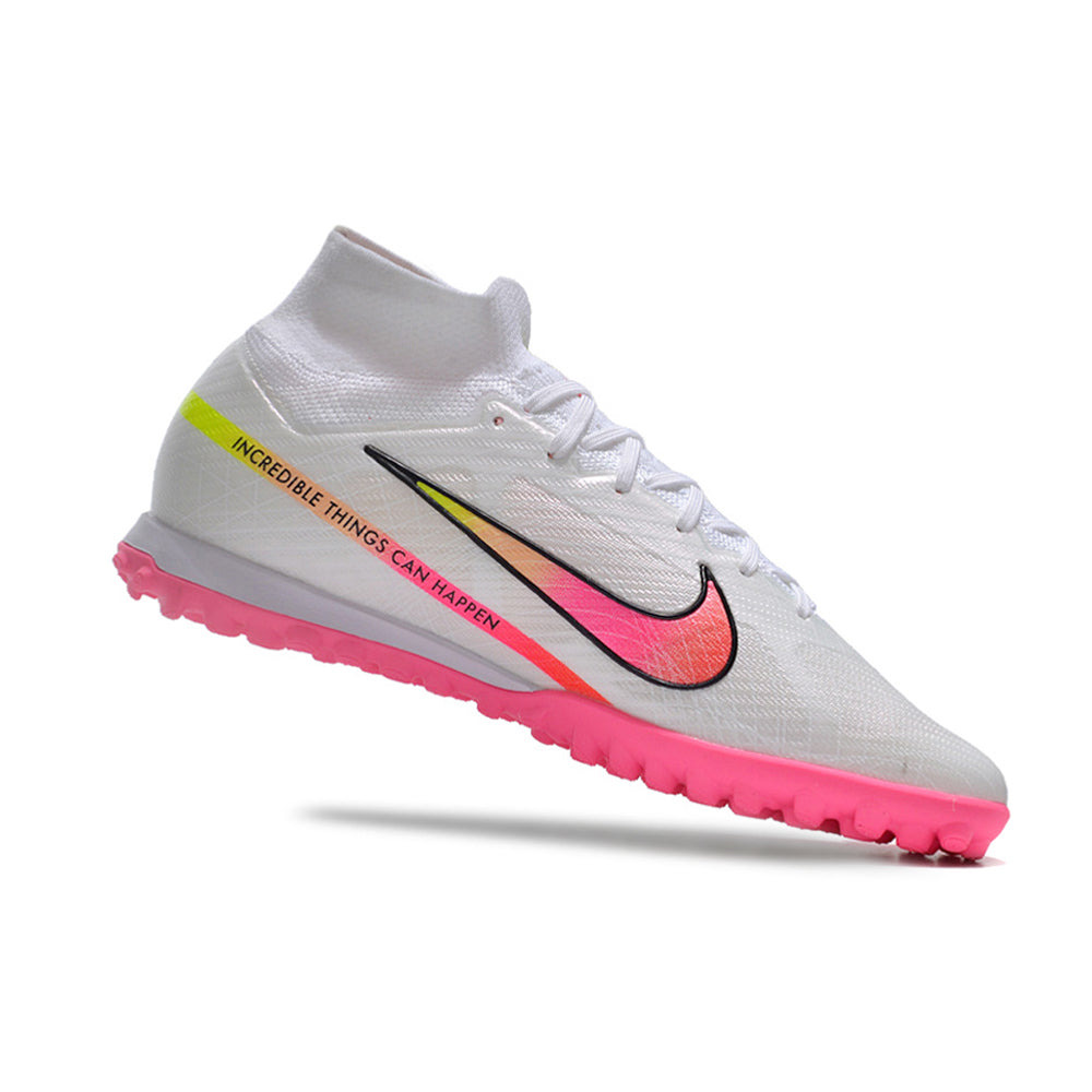 Chuteira Society Nike Air Zoom Mercurial Superfly 9 Elite TF Branca e Rosa 