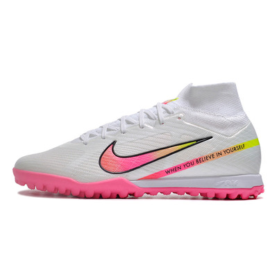 Chuteira Society Nike Air Zoom Mercurial Superfly 9 Elite TF Branca e Rosa 