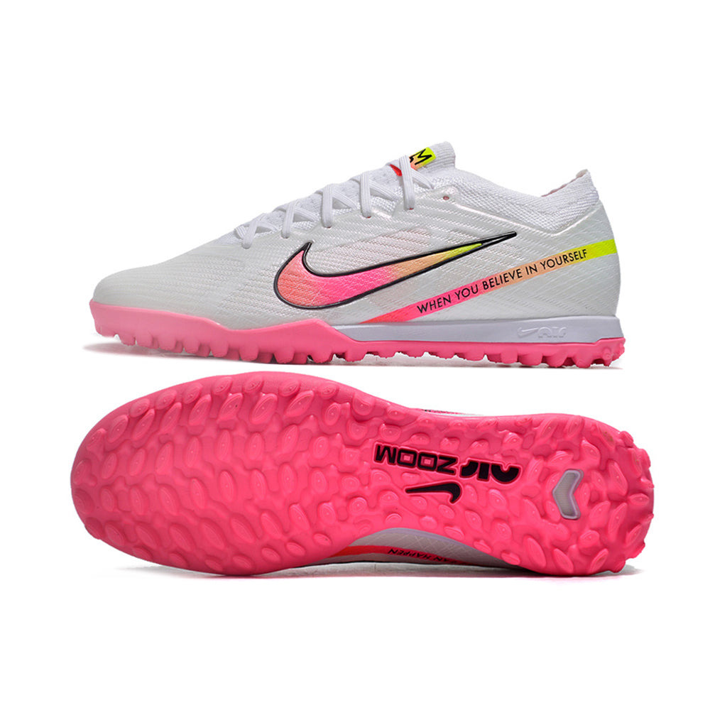 Chuteira Society Nike Air Zoom Mercurial Superfly 9 Elite TF Branca e Rosa 