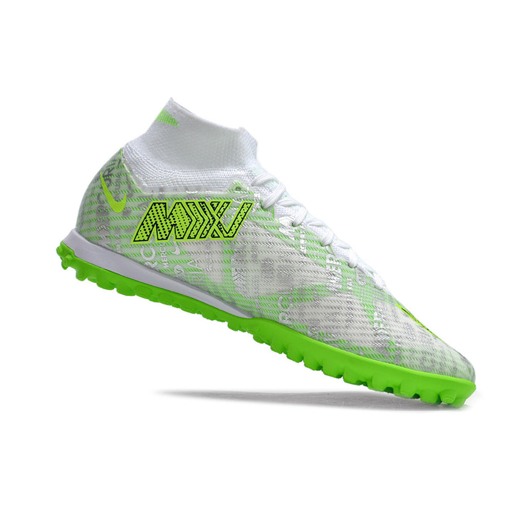 Chuteira Society Nike Air Zoom Mercurial Superfly 9 Elite TF Branca e Verde