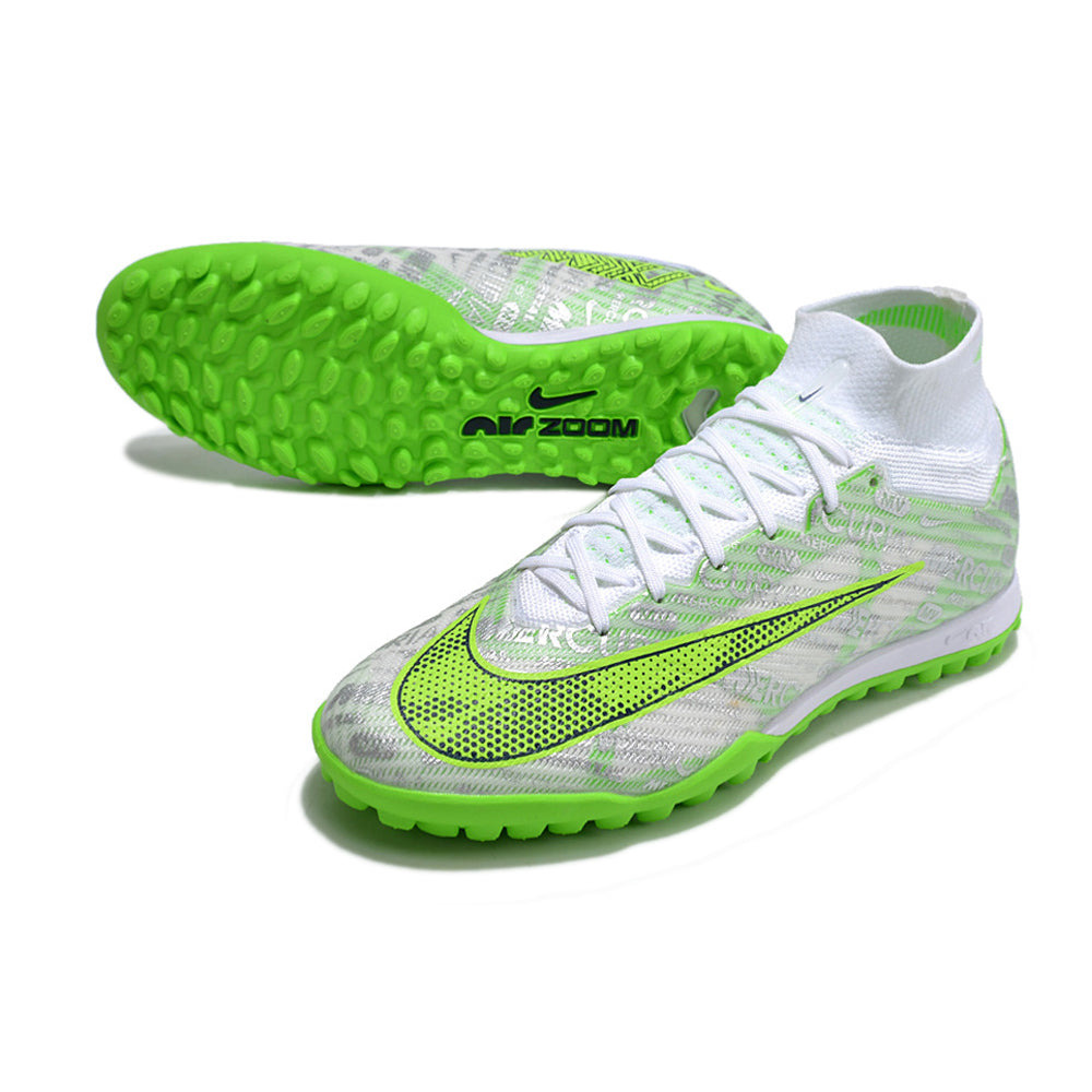 Chuteira Society Nike Air Zoom Mercurial Superfly 9 Elite TF Branca e Verde