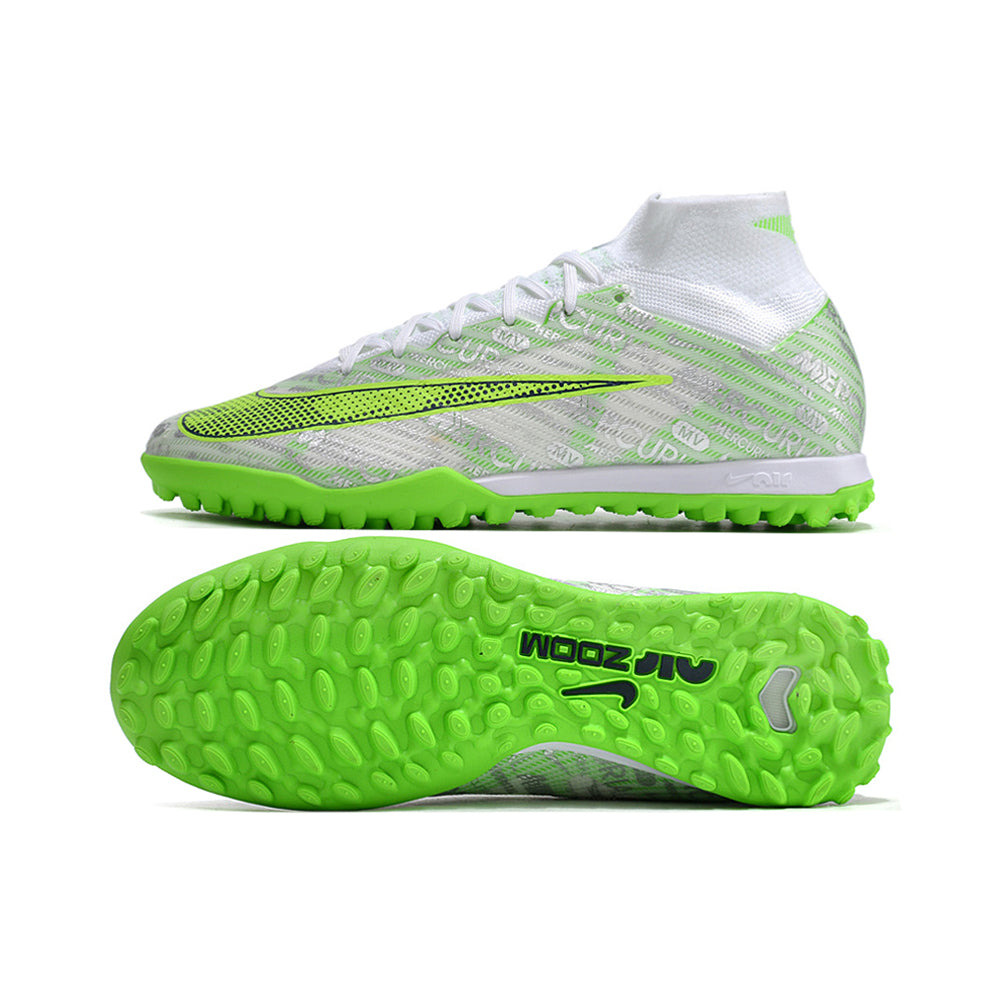 Chuteira Society Nike Air Zoom Mercurial Superfly 9 Elite TF Branca e Verde