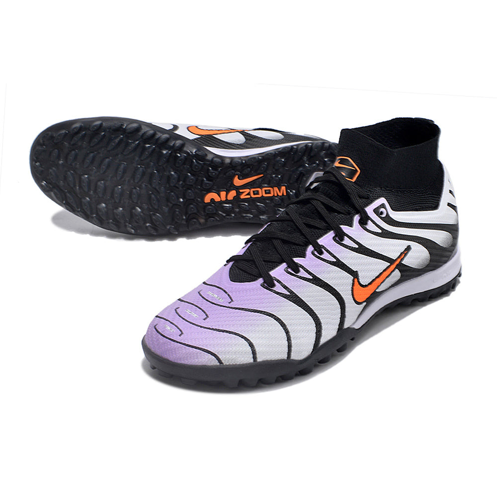 Chuteira Society Nike Air Zoom Mercurial Superfly 9 Elite TF Branca, Roxa e Preta