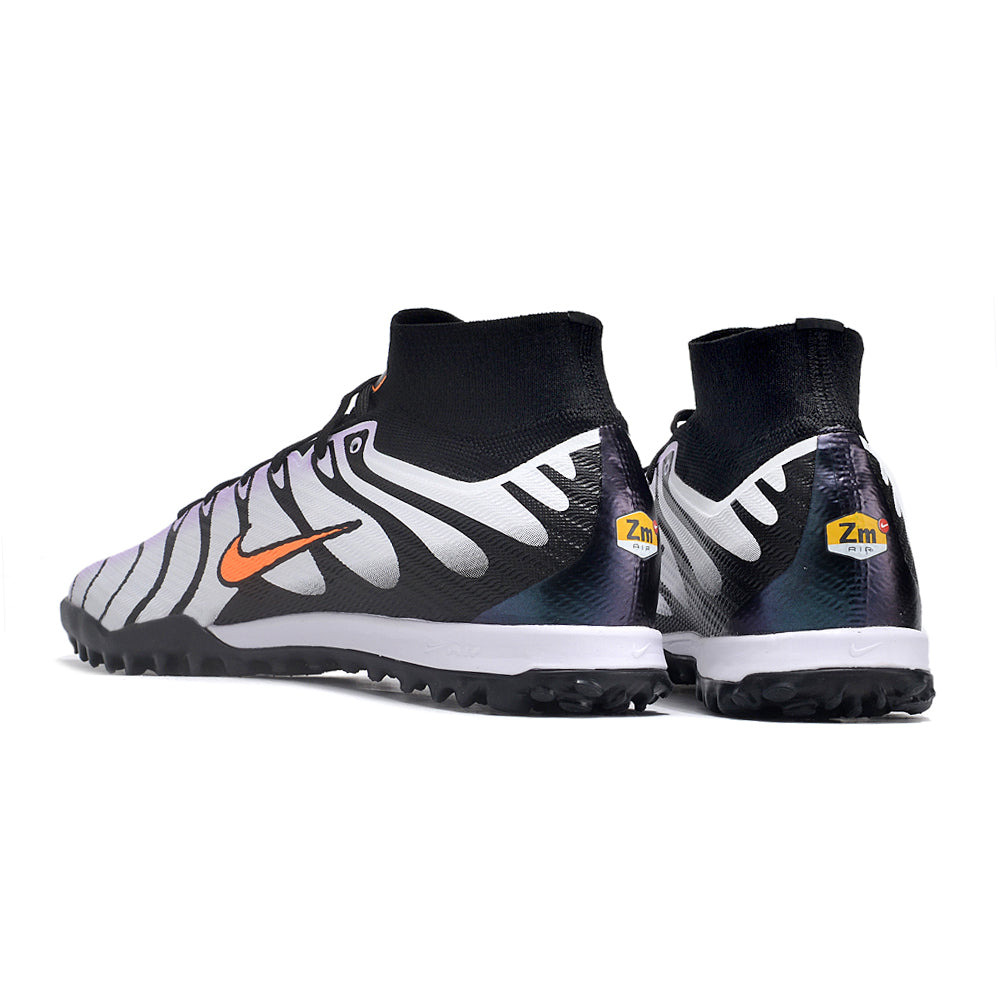 Chuteira Society Nike Air Zoom Mercurial Superfly 9 Elite TF Branca, Roxa e Preta