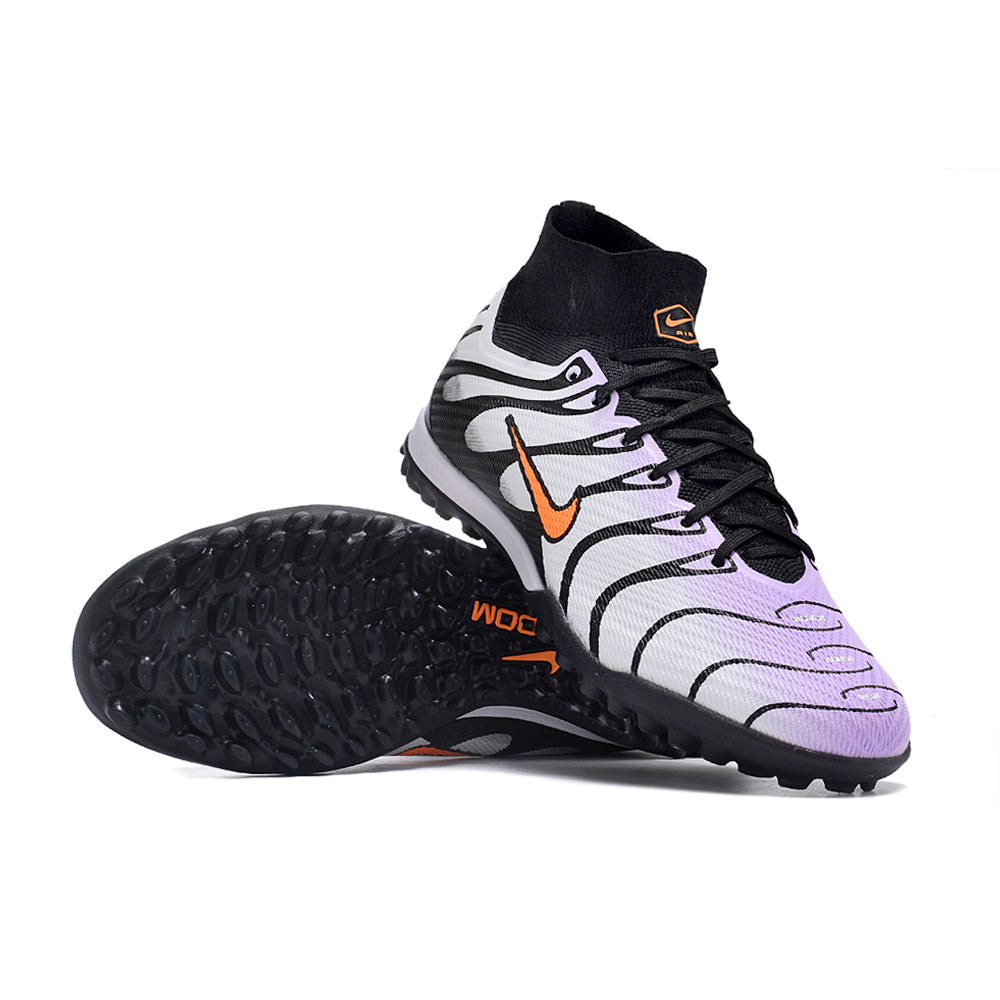 Chuteira Society Nike Air Zoom Mercurial Superfly 9 Elite TF Branca, Roxa e Preta