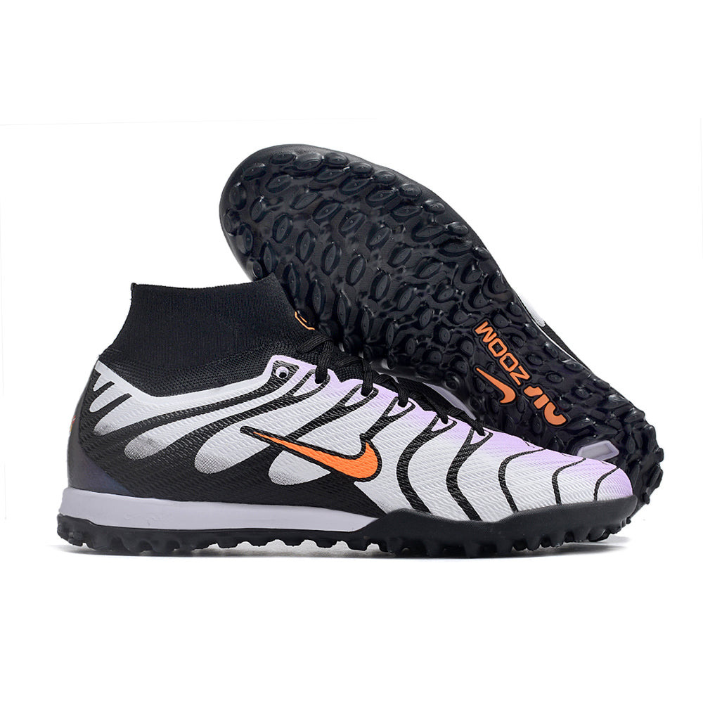 Chuteira Society Nike Air Zoom Mercurial Superfly 9 Elite TF Branca, Roxa e Preta
