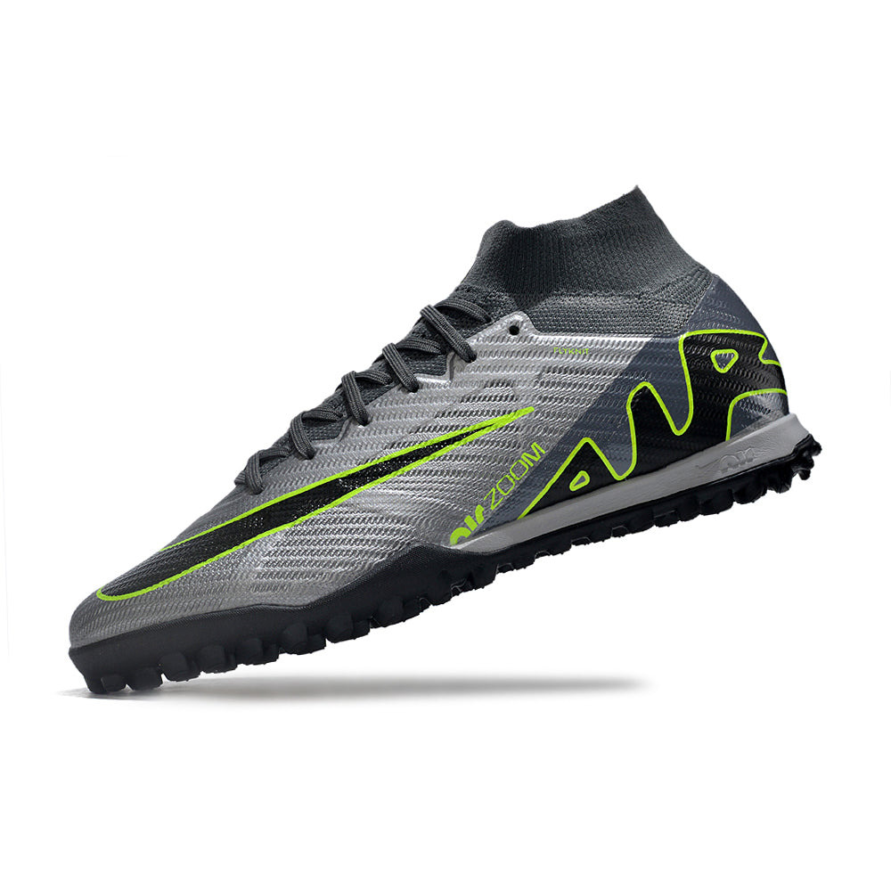Chuteira Society Nike Air Zoom Mercurial Superfly 9 Elite TF Cinza e Verde