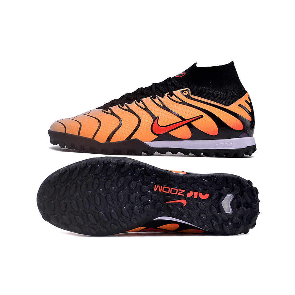 Chuteira Society Nike Air Zoom Mercurial Superfly 9 Elite TF Laranja e Preta 