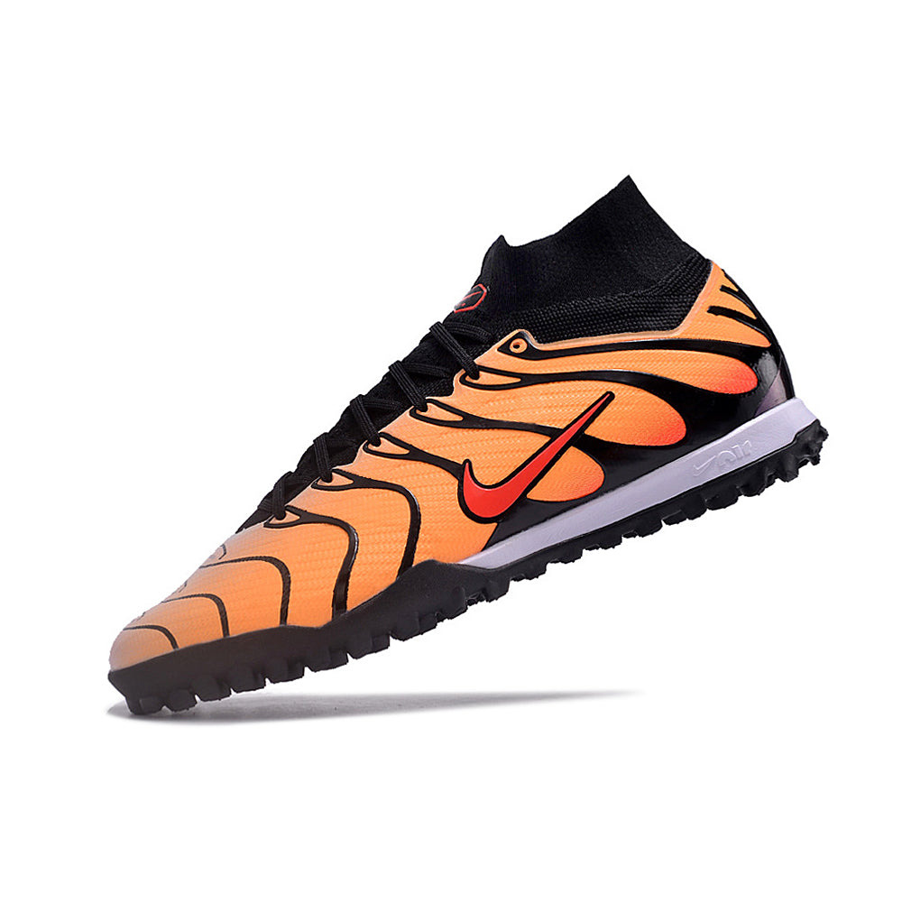 Chuteira Society Nike Air Zoom Mercurial Superfly 9 Elite TF Laranja e Preta 