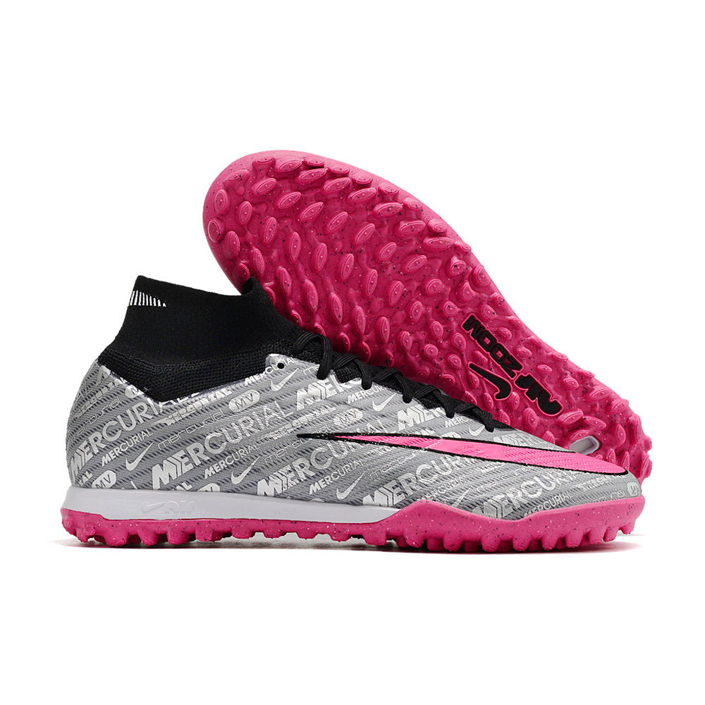 Chuteira Society Nike Air Zoom Mercurial Superfly 9 Elite TF Prata e Rosa 