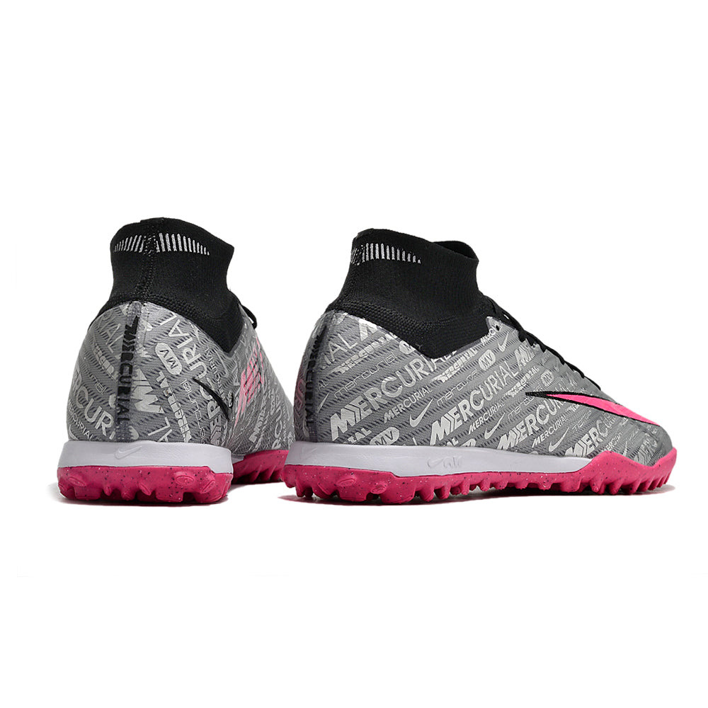 Chuteira Society Nike Air Zoom Mercurial Superfly 9 Elite TF Prata e Rosa 