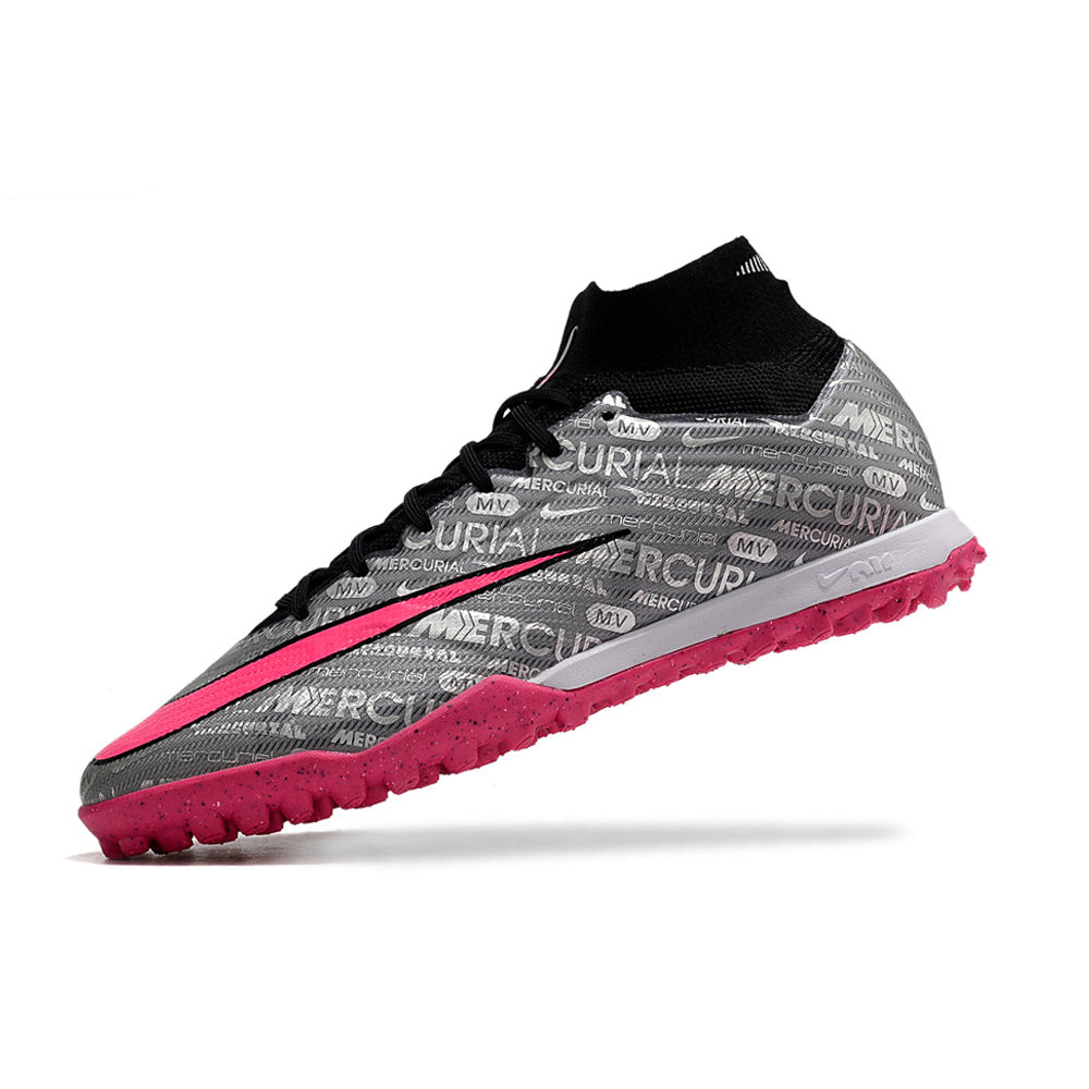 Chuteira Society Nike Air Zoom Mercurial Superfly 9 Elite TF Prata e Rosa 