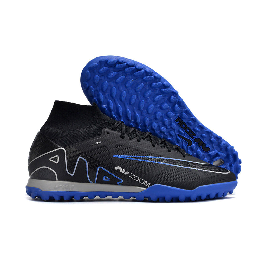Chuteira Society Nike Air Zoom Mercurial Superfly 9 Elite TF Preta e Azul 