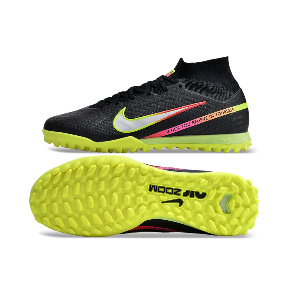 Chuteira Society Nike Air Zoom Mercurial Superfly 9 Elite TF Preta e Colorida
