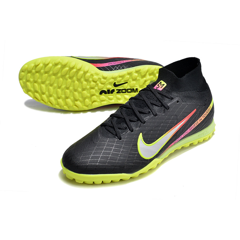 Chuteira Society Nike Air Zoom Mercurial Superfly 9 Elite TF Preta e Colorida
