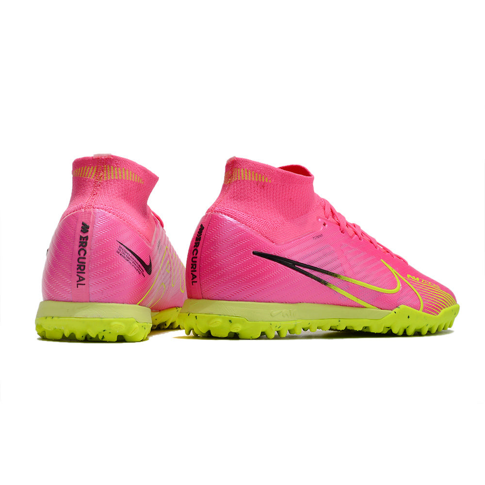 Chuteira Society Nike Air Zoom Mercurial Superfly 9 Elite TF Rosa e Verde 