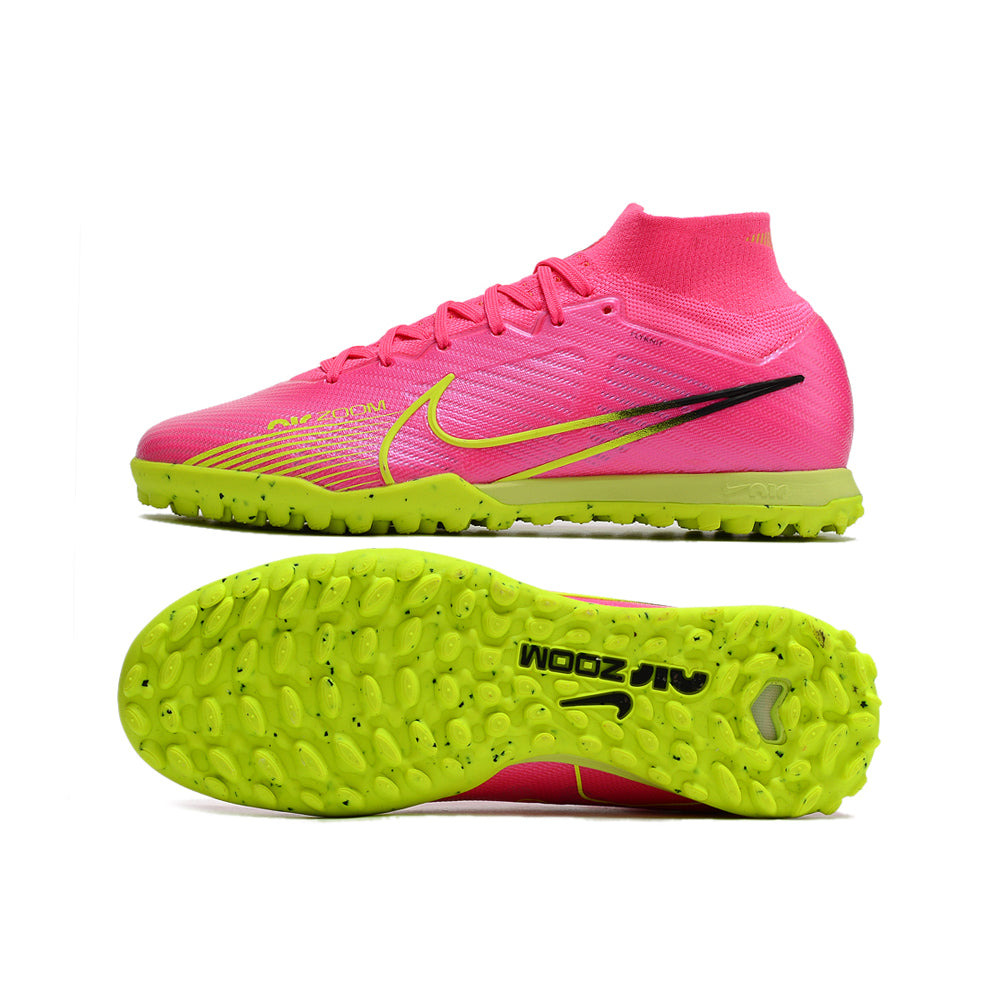 Chuteira Society Nike Air Zoom Mercurial Superfly 9 Elite TF Rosa e Verde 