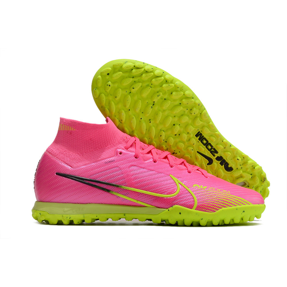 Chuteira Society Nike Air Zoom Mercurial Superfly 9 Elite TF Rosa e Verde 