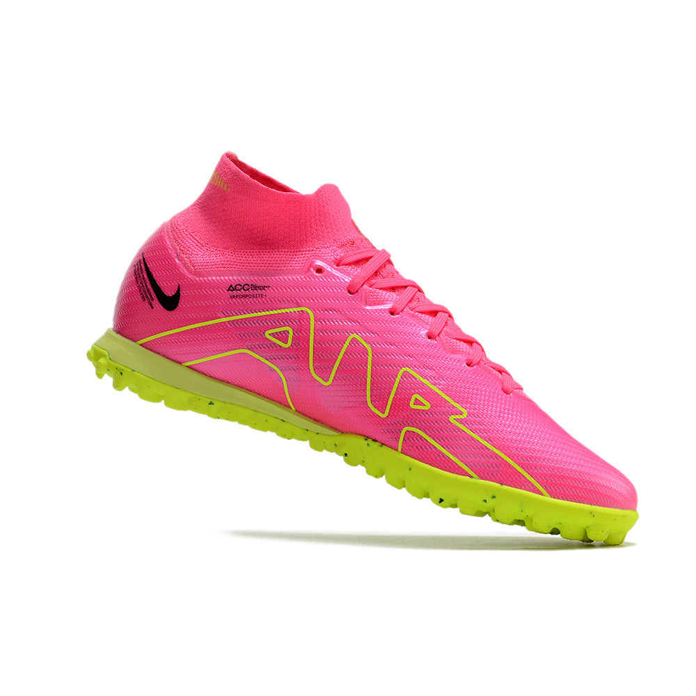 Chuteira Society Nike Air Zoom Mercurial Superfly 9 Elite TF Rosa e Verde 