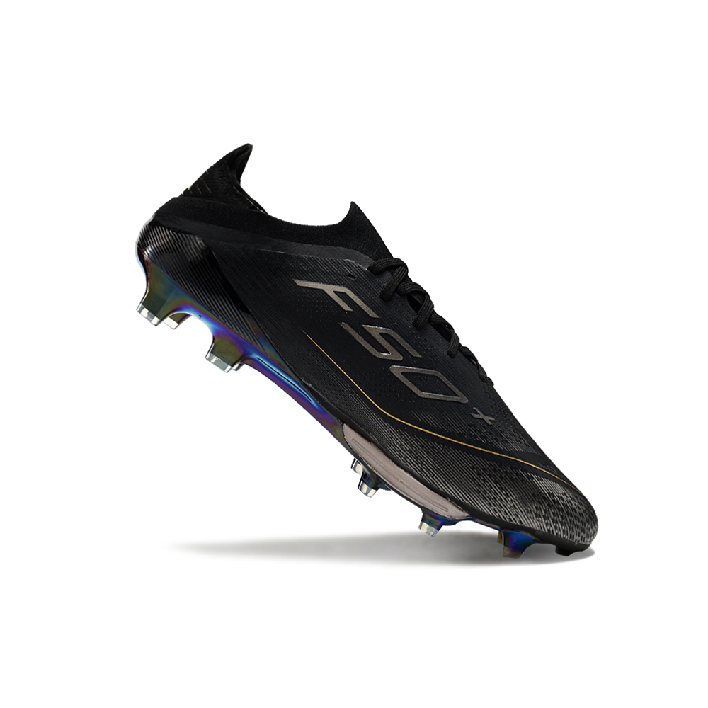 Chuteira Campo Adidas F50+ FG Preta e Dourada 
