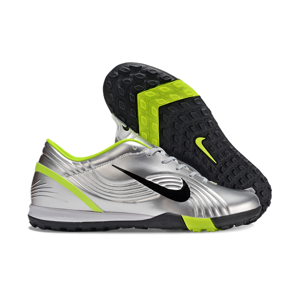 Chuteira Society Nike Air Zoom Mercurial Vapor 1 Elite TF Prata e Verde 
