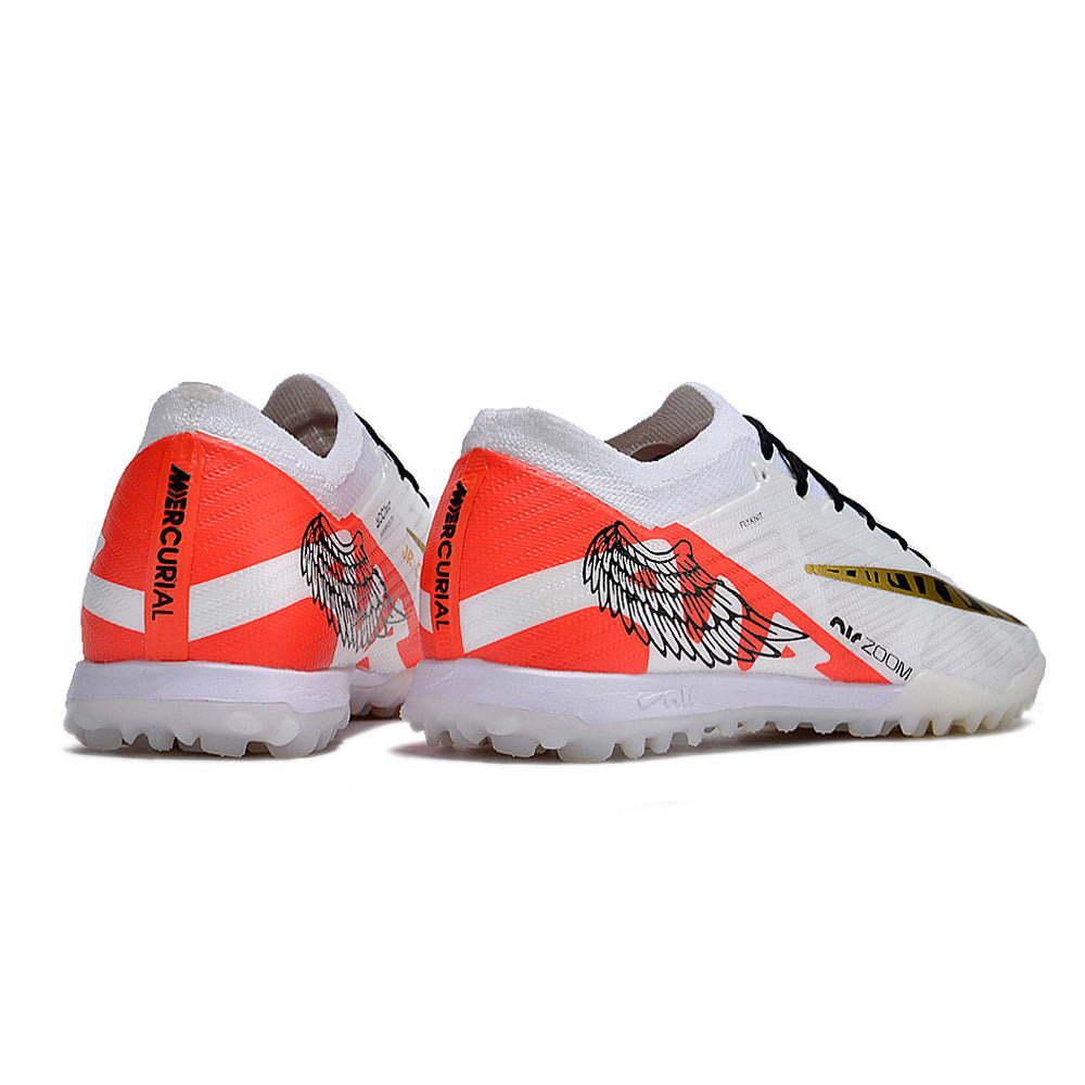 Chuteira Society Nike Air Zoom Mercurial Vapor 15 Elite TF Branca e Dourada