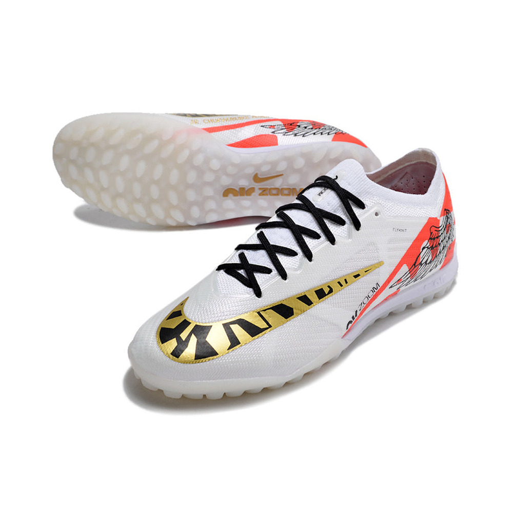 Chuteira Society Nike Air Zoom Mercurial Vapor 15 Elite TF Branca e Dourada