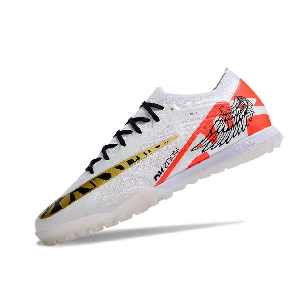 Chuteira Society Nike Air Zoom Mercurial Vapor 15 Elite TF Branca e Dourada