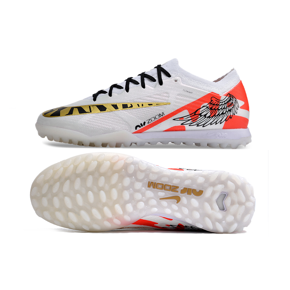 Chuteira Society Nike Air Zoom Mercurial Vapor 15 Elite TF Branca e Dourada