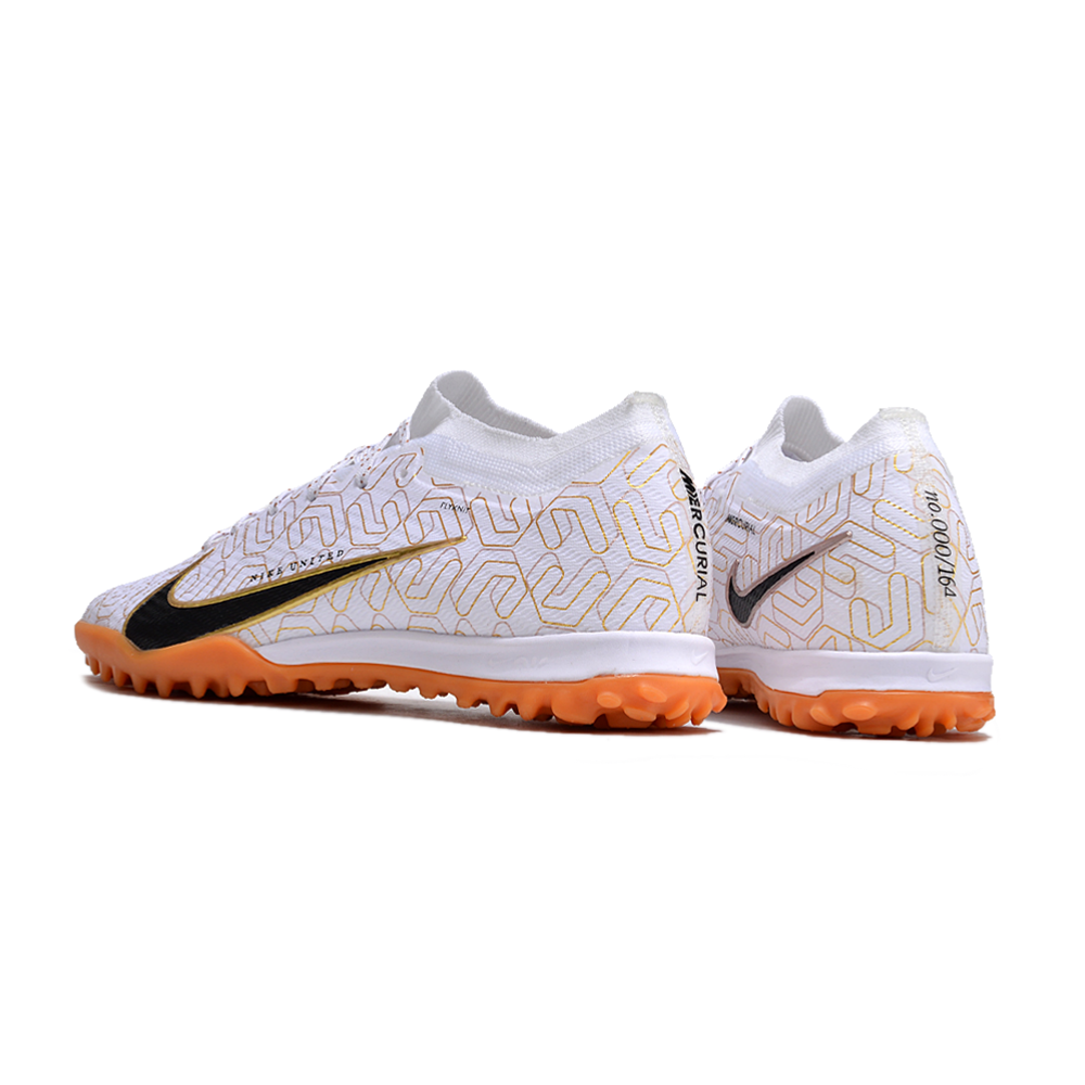 Chuteira Society Nike Air Zoom Mercurial Vapor 15 Elite TF Branca e Dourada 