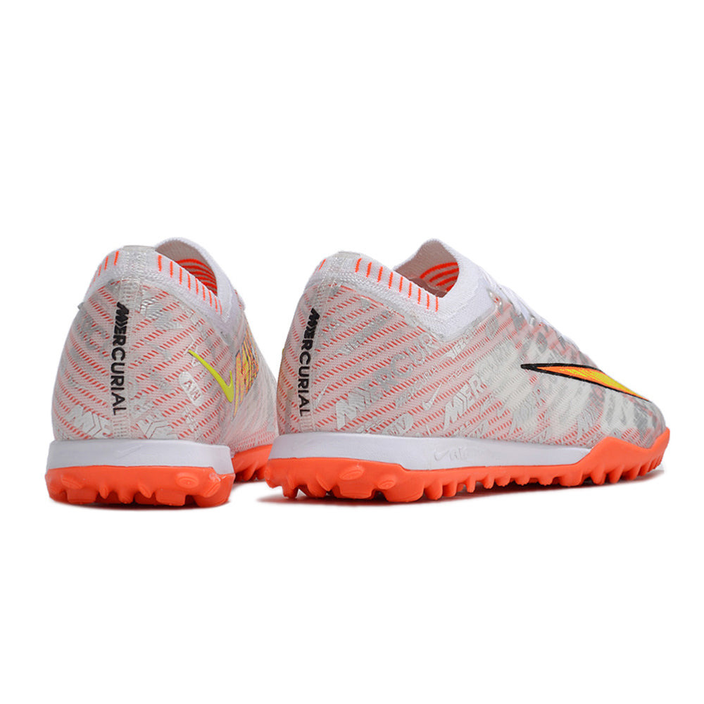 Chuteira Society Nike Air Zoom Mercurial Vapor 15 Elite TF Branca e Laranja
