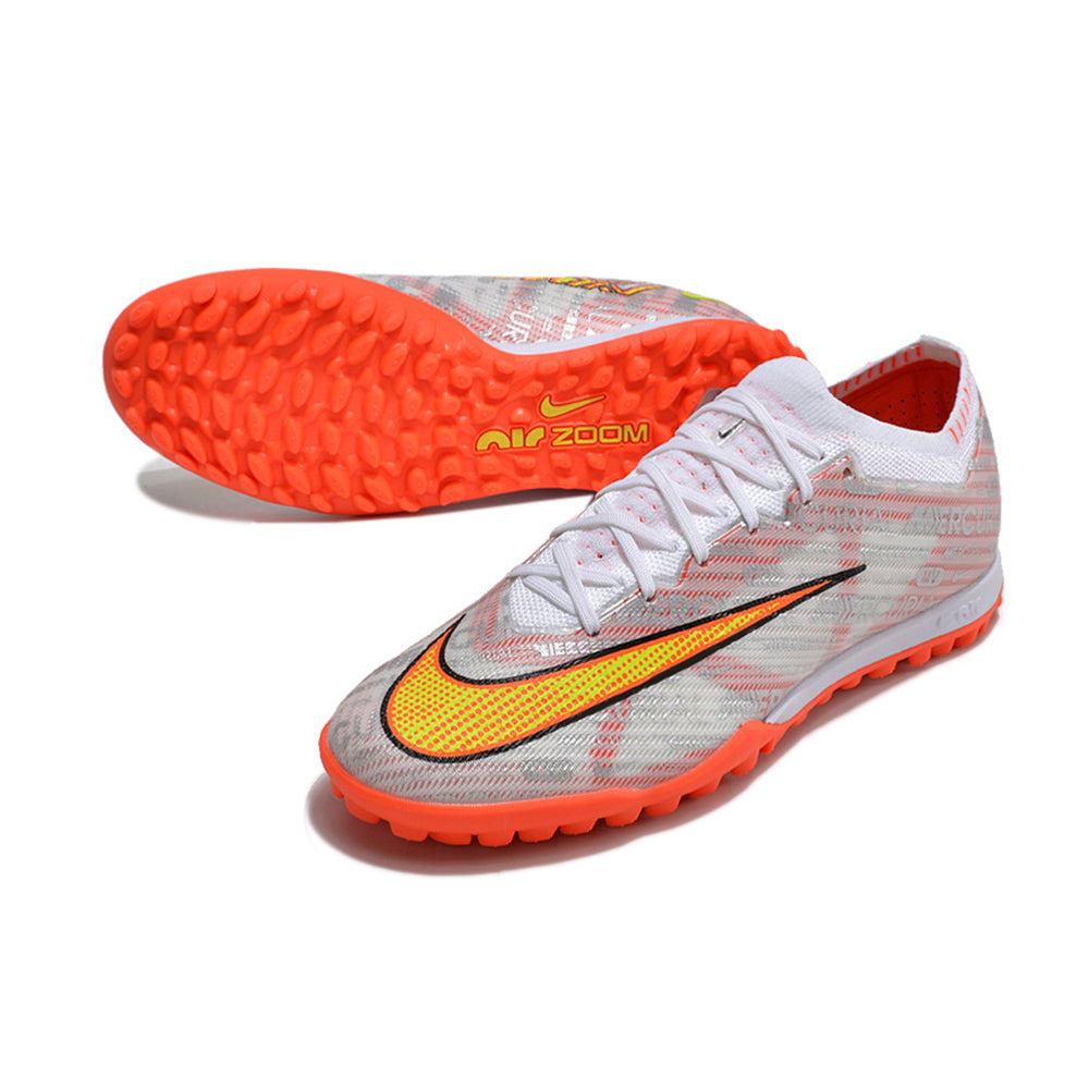 Chuteira Society Nike Air Zoom Mercurial Vapor 15 Elite TF Branca e Laranja