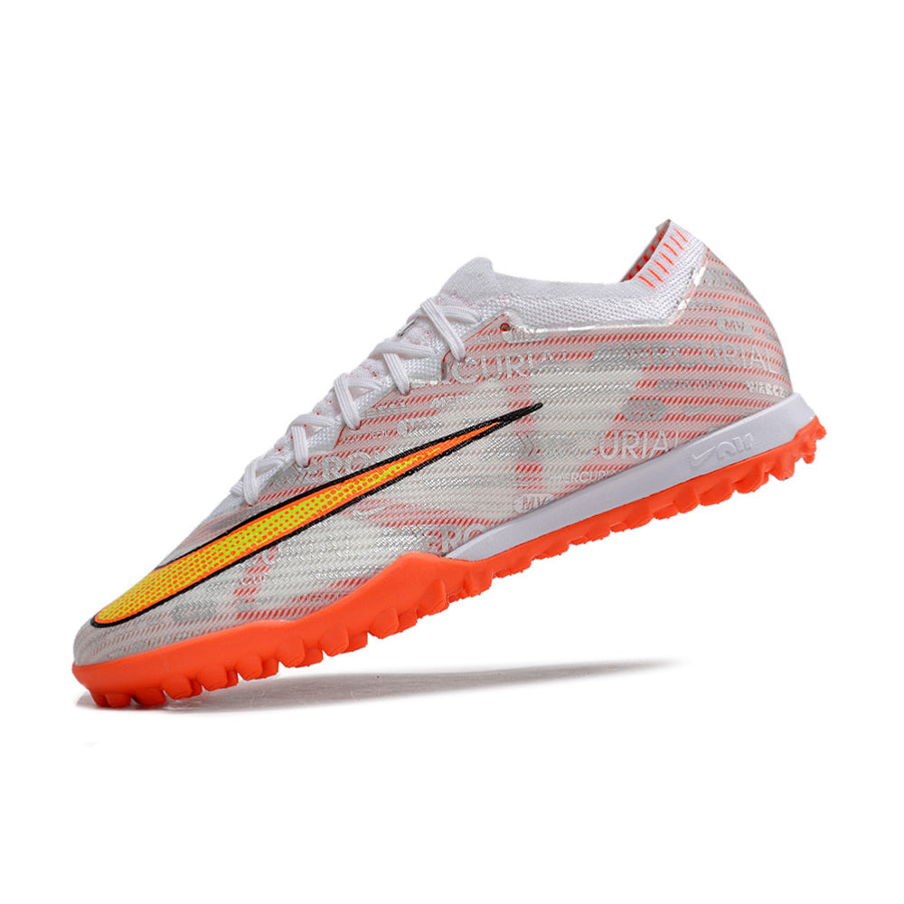 Chuteira Society Nike Air Zoom Mercurial Vapor 15 Elite TF Branca e Laranja