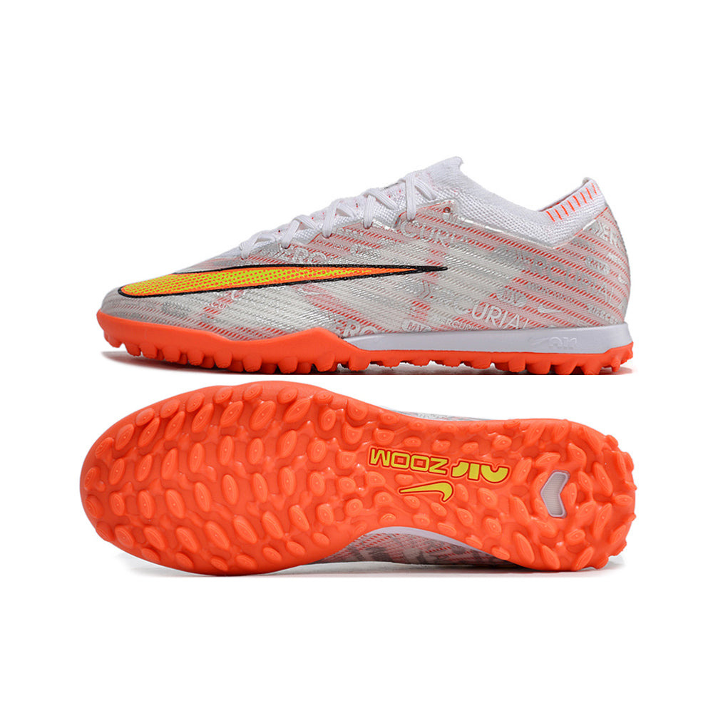 Chuteira Society Nike Air Zoom Mercurial Vapor 15 Elite TF Branca e Laranja