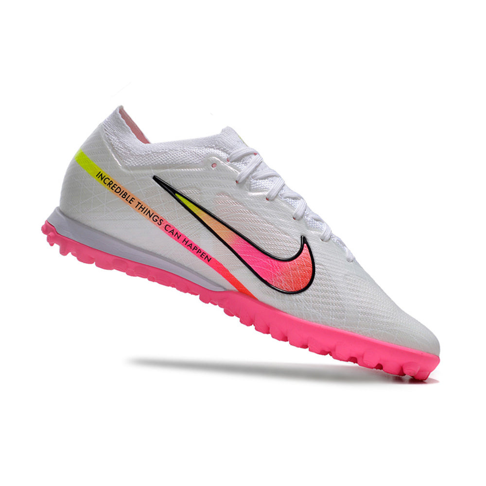 Chuteira Society Nike Air Zoom Mercurial Vapor 15 Elite TF Branca e Rosa 