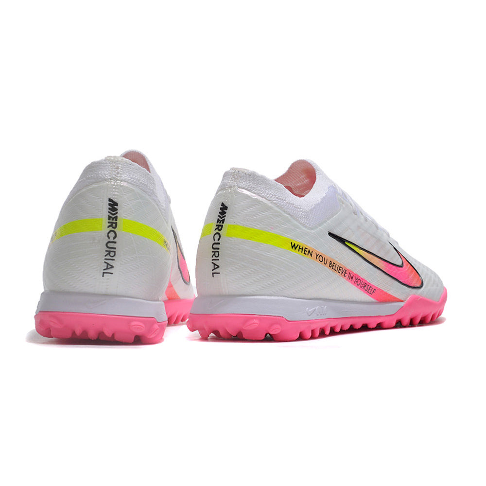 Chuteira Society Nike Air Zoom Mercurial Vapor 15 Elite TF Branca e Rosa 