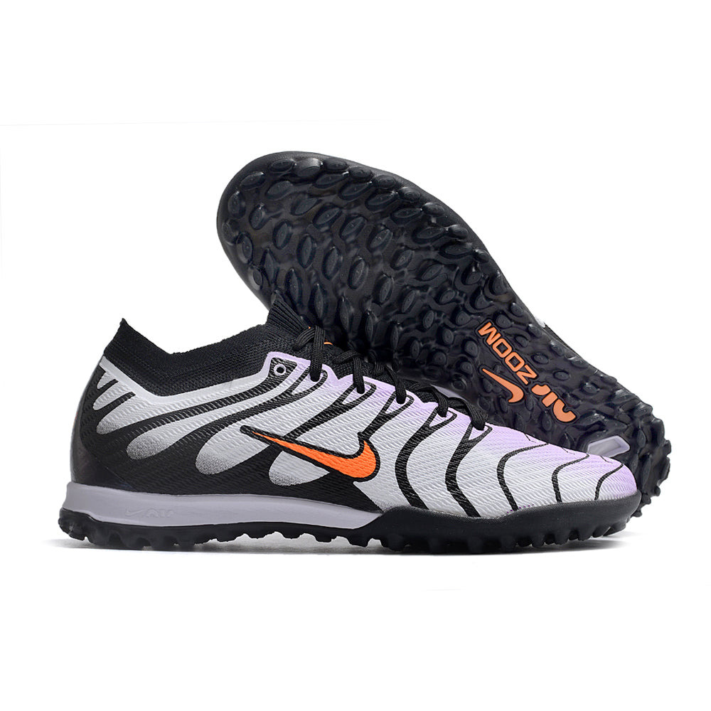 Chuteira Society Nike Air Zoom Mercurial Vapor 15 Elite TF Branca, Roxa e Preta