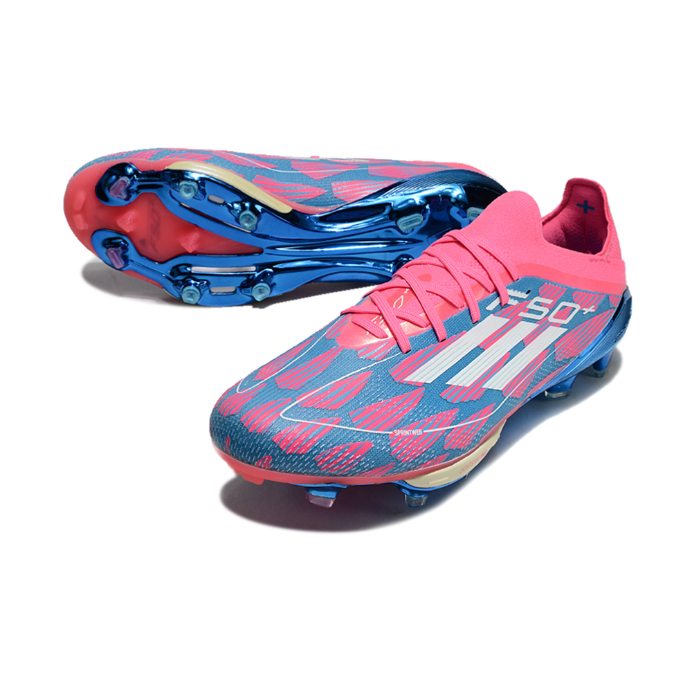 Chuteira Campo Adidas F50+ FG Rosa, Azul e Branca 