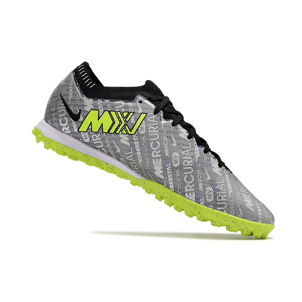 Chuteira Society Nike Air Zoom Mercurial Vapor 15 Elite TF Prata e Verde 