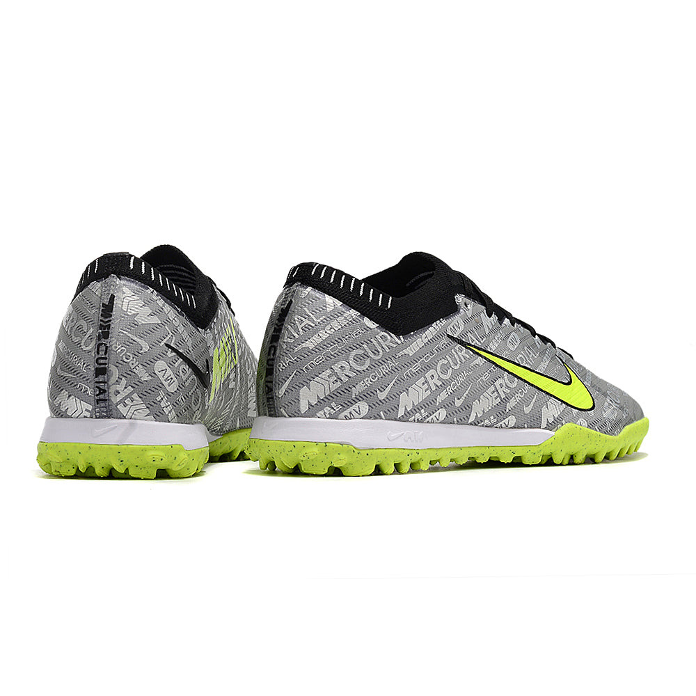 Chuteira Society Nike Air Zoom Mercurial Vapor 15 Elite TF Prata e Verde 