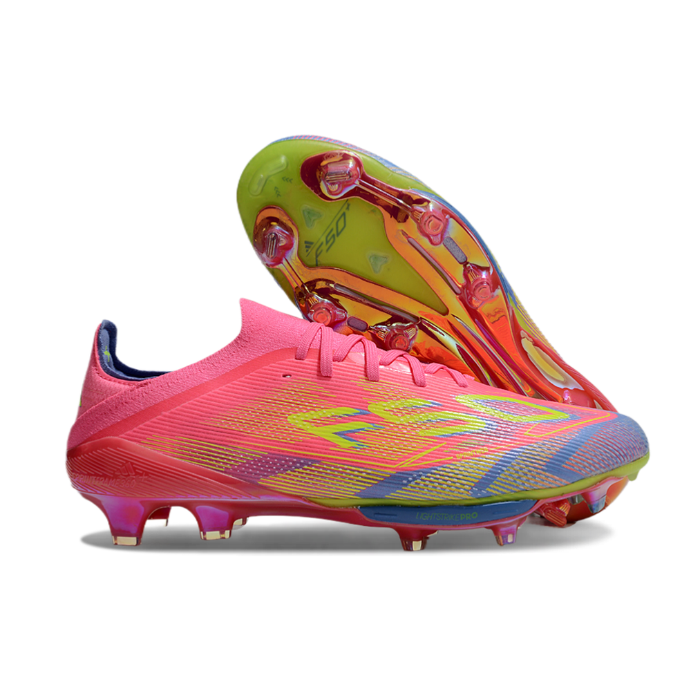 Chuteira Campo Adidas F50+ FG Rosa, Azul e Verde