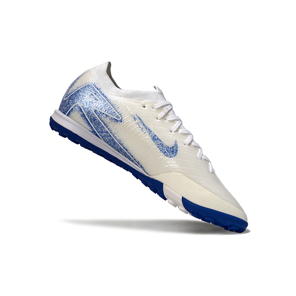Chuteira Society Nike Air Zoom Mercurial Vapor 16 Elite TF Branca e Azul 