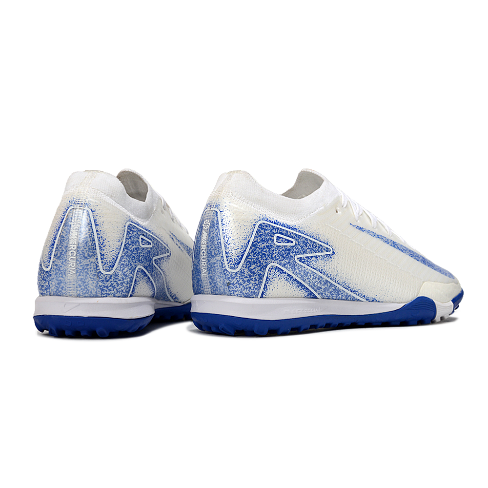 Chuteira Society Nike Air Zoom Mercurial Vapor 16 Elite TF Branca e Azul 