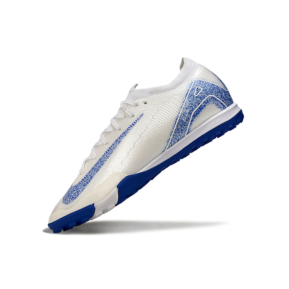 Chuteira Society Nike Air Zoom Mercurial Vapor 16 Elite TF Branca e Azul 