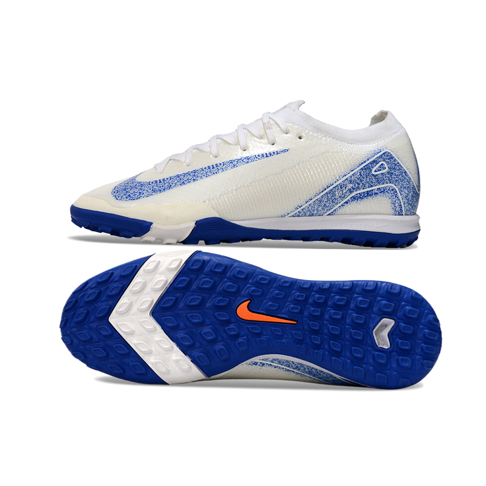 Chuteira Society Nike Air Zoom Mercurial Vapor 16 Elite TF Branca e Azul 