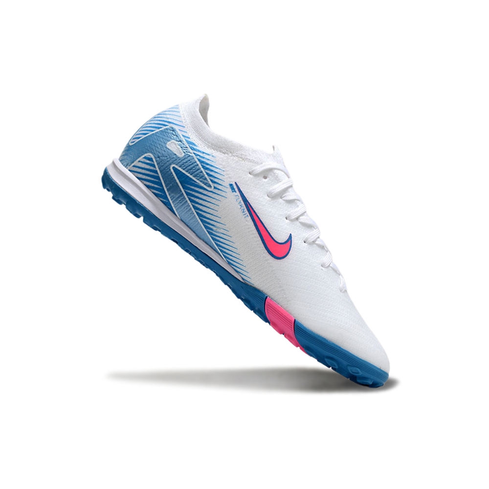 Chuteira Society Nike Air Zoom Mercurial Vapor 16 Elite TF Branca, Azul e Rosa